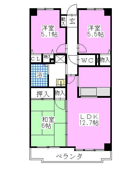 ベルグプレシャデス船橋(3LDK/2階)の間取り写真