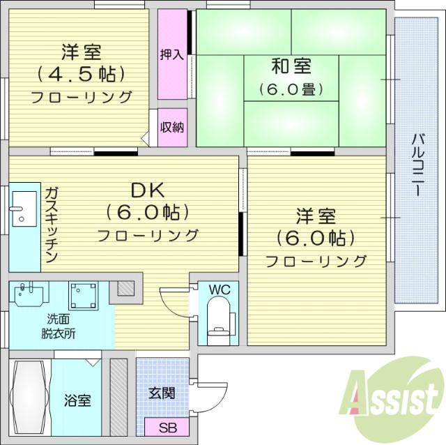ラフィーネ栗生(3DK/2階)の間取り写真