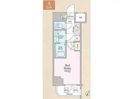BANDOBASHI KNOTS(1K/2階)の間取り写真