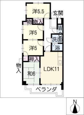 ピュア中平(4LDK/4階)の間取り写真