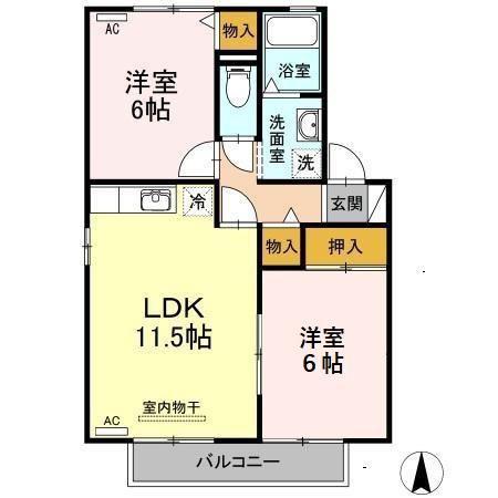 グランシャリオ(2LDK/2階)の間取り写真