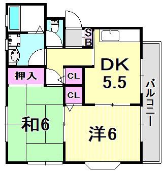 サンサンハイツ(2DK/2階)の間取り写真