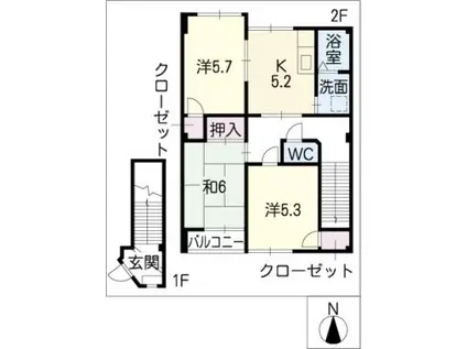 ハイステージNONAKAB棟(3K/2階)の間取り写真