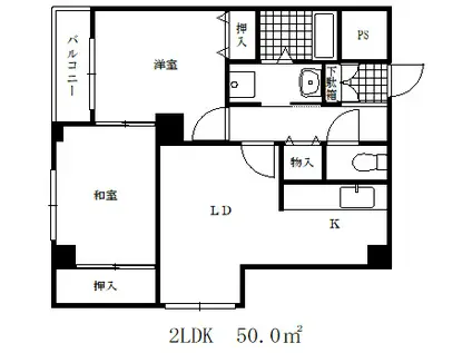 サンコーラフィーネ三宮(2LDK/4階)の間取り写真