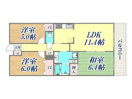 ピアフェスタ青木駅前(3LDK/6階)の間取り写真