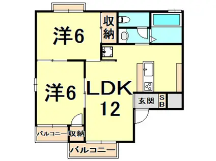 エスポワール B棟(2LDK/2階)の間取り写真