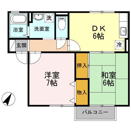 エスパシオ那賀川 B棟(2DK/2階)の間取り写真