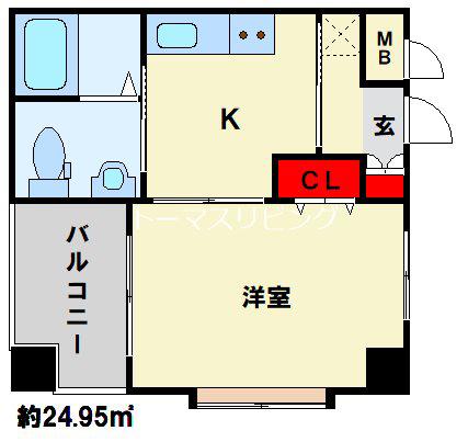 旦過タカヤコーポレーションビル(1K/3階)の間取り写真