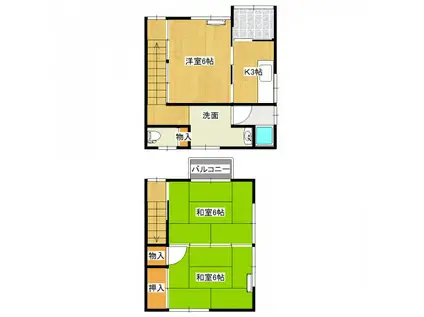JR仙石線 陸前山下駅 徒歩6分 2階建 築43年(3K/1階)の間取り写真