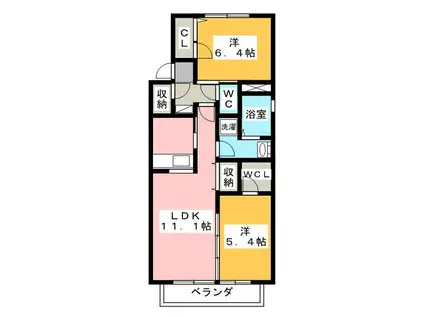 アニマル・ワン E(2LDK/2階)の間取り写真