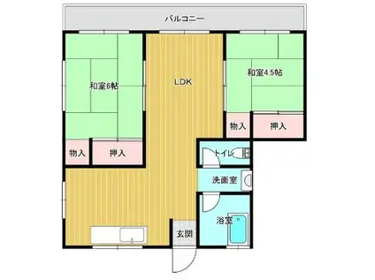 富久ビル(2LDK/5階)の間取り写真