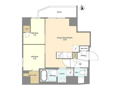 グランカーサ上野松が谷(2LDK/6階)の間取り写真