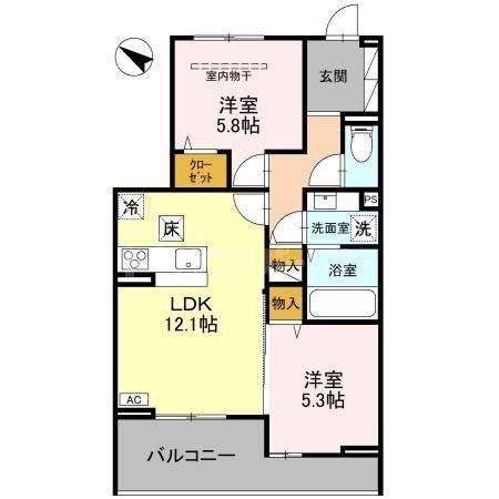 サイカチ(2LDK/3階)の間取り写真
