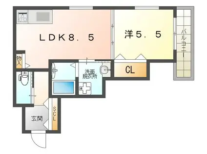 レユシール金田I(1LDK/3階)の間取り写真