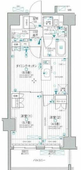 デュオステージ大山(2LDK/7階)の間取り写真