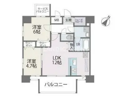 MODERN PALAZZO 博多デュオグランデイースト(2LDK/6階)の間取り写真