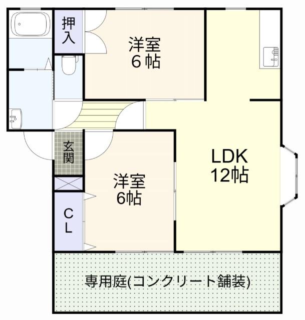 ソレジオ上塚 B棟 (2LDK/1階)の間取り写真