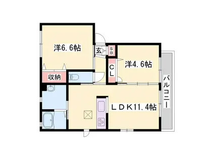 シャーメゾン高田井 B棟(2LDK/2階)の間取り写真
