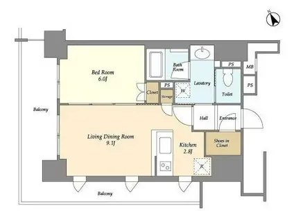 JPノイエ三田(1LDK/7階)の間取り写真