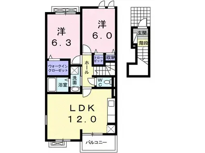 グラン・ソレイユI(2LDK/2階)の間取り写真