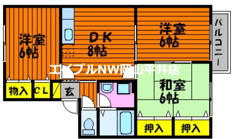 エルハイムIII(3DK/2階)の間取り写真