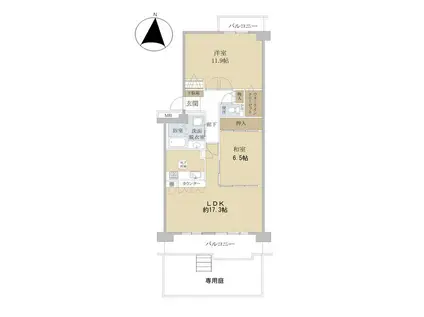 西神中央ウェステージ 参番館(2LDK/1階)の間取り写真