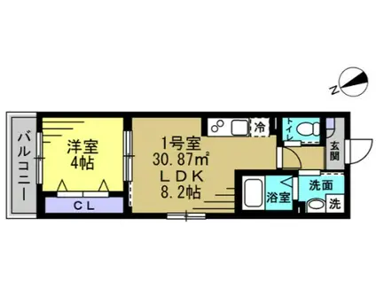 プラリヴェールコート(1LDK/1階)の間取り写真