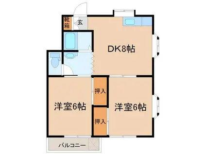 コーポリバティ(2DK/2階)の間取り写真