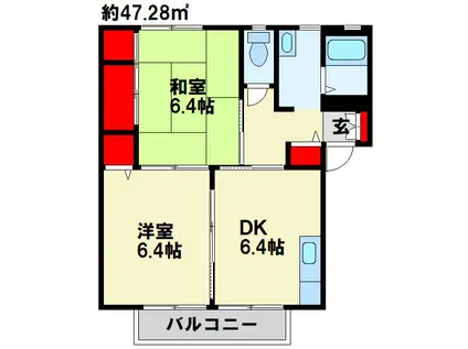 ワンズグレイス(2DK/2階)の間取り写真