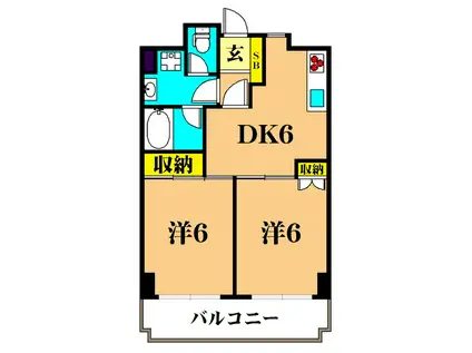 南大井九重ハイツ(2DK/5階)の間取り写真