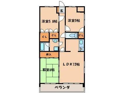 西新石橋ビル(3LDK/2階)の間取り写真