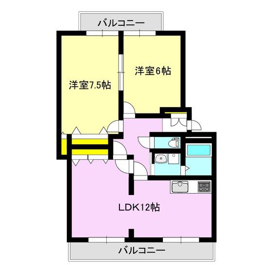 メゾンキャッスル(2LDK/4階)の間取り写真