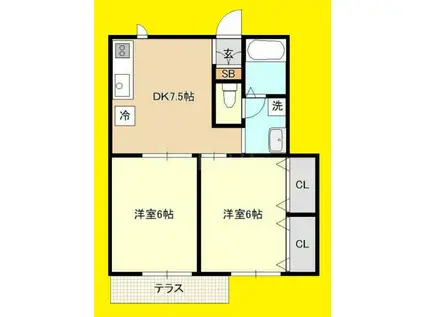 ノーブルパレス(2DK/1階)の間取り写真