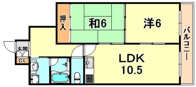 カルム六甲(2LDK/1階)の間取り写真