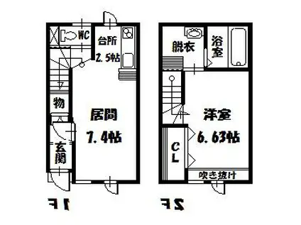 ウエスト ESPACE(1LDK/1階)の間取り写真