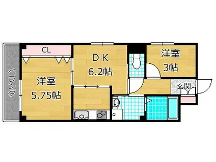 アルファクラージュくずはIII(2DK/4階)の間取り写真
