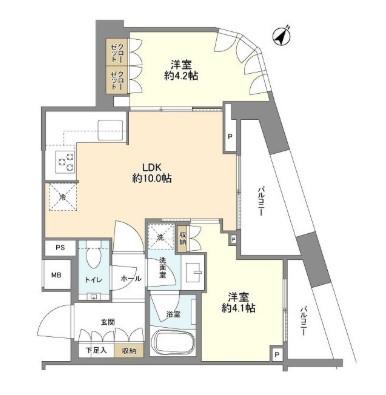 PARK COURT恵比寿 パークコート恵比寿(2LDK/4階)の間取り写真
