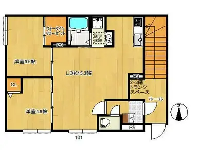 NODO HOUSE(2LDK/1階)の間取り写真