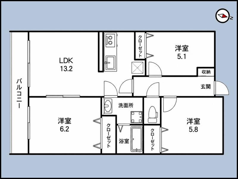 パークハイツ万代(3LDK/7階)の間取り写真