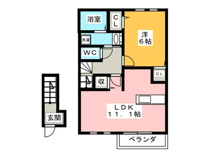 ラフィネ・ジェンテII(1LDK/2階)の間取り写真