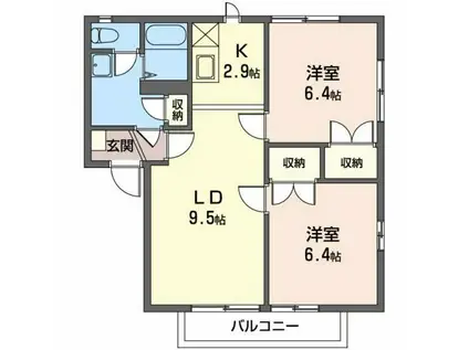 フレグランスヴェルジェAB(2LDK/2階)の間取り写真