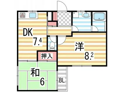TOハイム(2DK/1階)の間取り写真