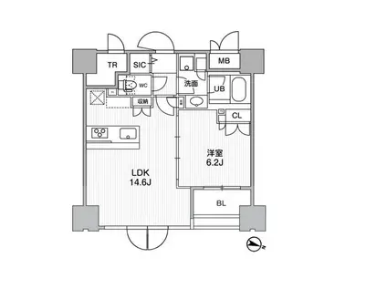 東神田テラスレジデンス(1LDK/6階)の間取り写真