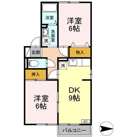 レイクヒル96(2DK/1階)の間取り写真