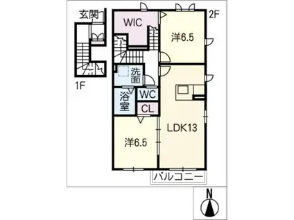 シャーメゾン かしま(2LDK/2階)の間取り写真