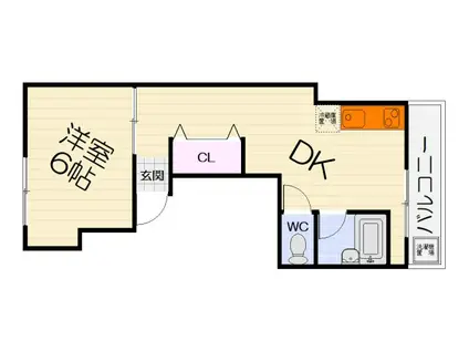 ユウパレス和泉府中III(1DK/3階)の間取り写真