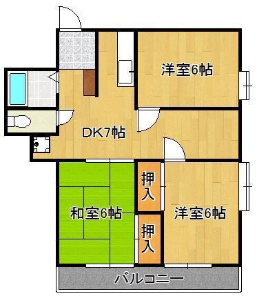 オアシス下到津(3DK/3階)の間取り写真