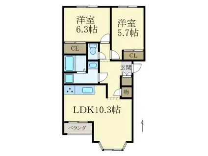 ウィンド・ヴィレッジI(2LDK/1階)の間取り写真