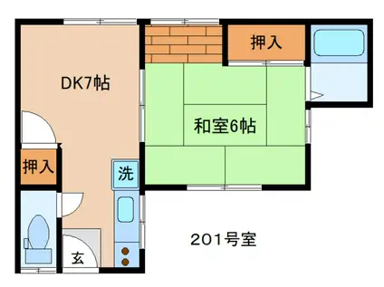 和庄登町アパート 201(1DK/2階)の間取り写真