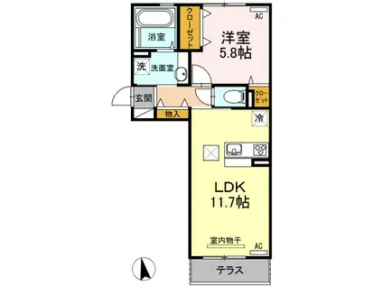 ルガルボニート西熊本(1LDK/1階)の間取り写真